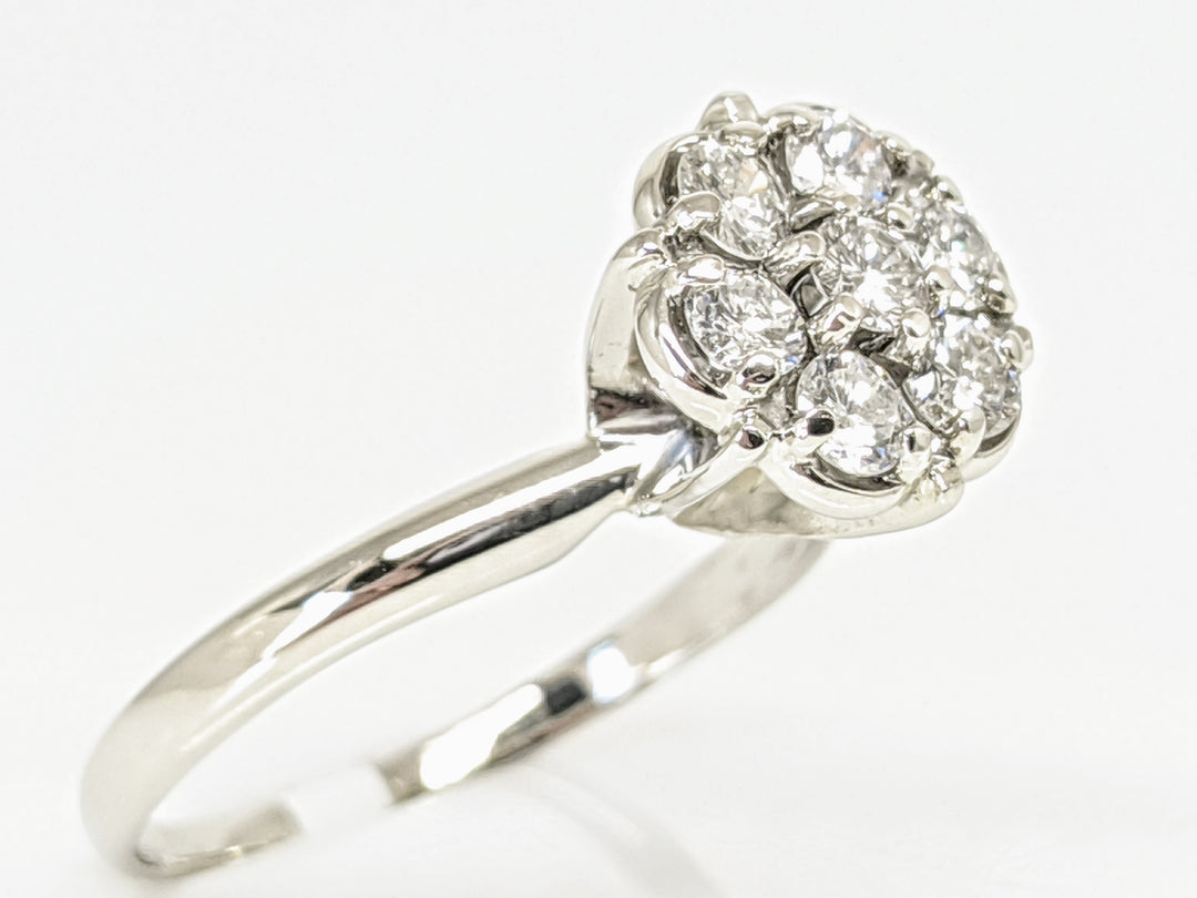 14K WHITE .49 CARAT TOTAL WEIGHT SI2 G DIAMOND ROUND (7) FLOWER CLUSTER ESTATE RING 2.7 GRAMS