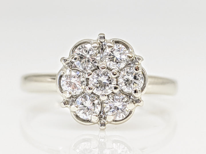 14K WHITE .49 CARAT TOTAL WEIGHT SI2 G DIAMOND ROUND (7) FLOWER CLUSTER ESTATE RING 2.7 GRAMS