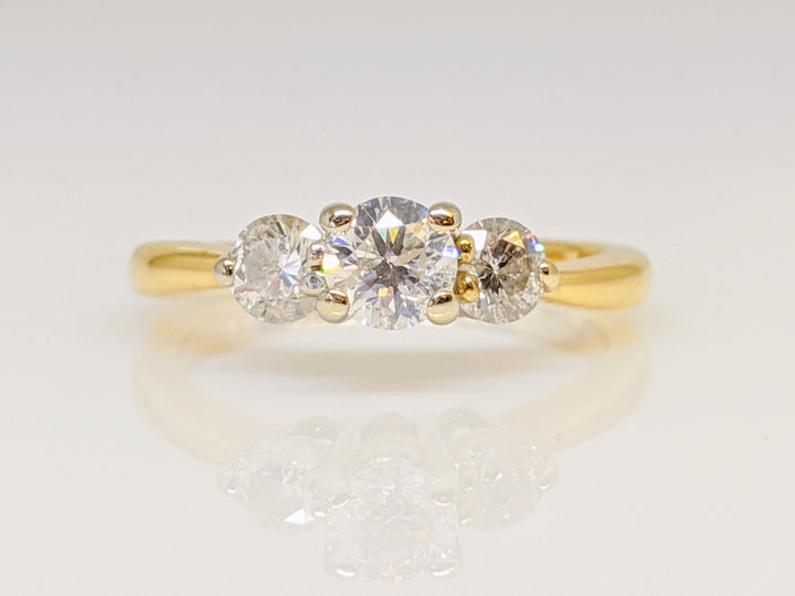 14K .53 CARAT TOTAL WEIGHT I1 F DIAMOND ROUND (3) TRINITY ESTATE RING 2.3 GRAMS