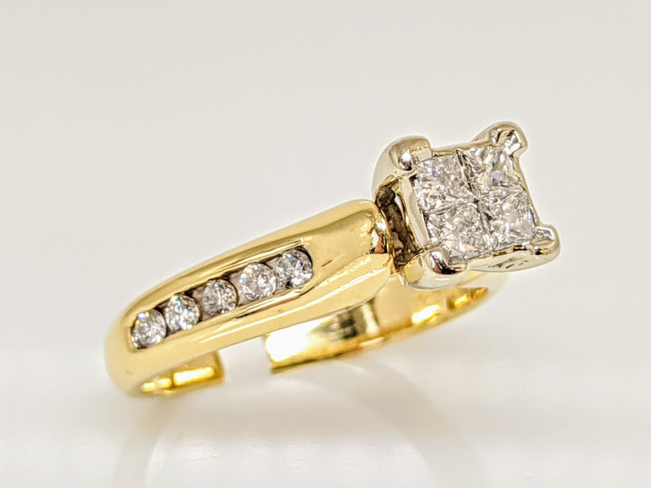 14K .55 CARAT TOTAL WEIGHT I1 I DIAMOND PRINCESS CUT (4) ROUND (10) TENSION ESTATE RING 3.7 GRAMS