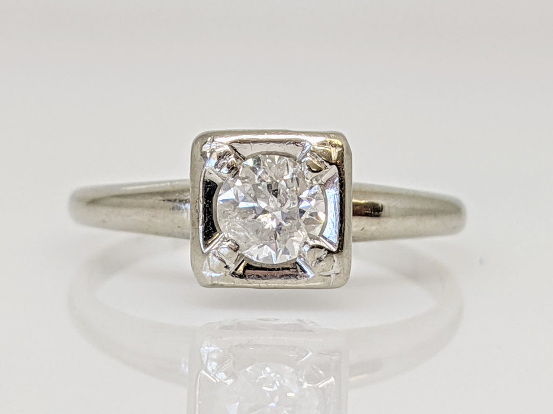 14K WHITE .43 CARAT TOTAL I2 H DIAMOND ROUND SQUARE HEAD SOLITAIRE ESTATE RING 2.2 GRAMS
