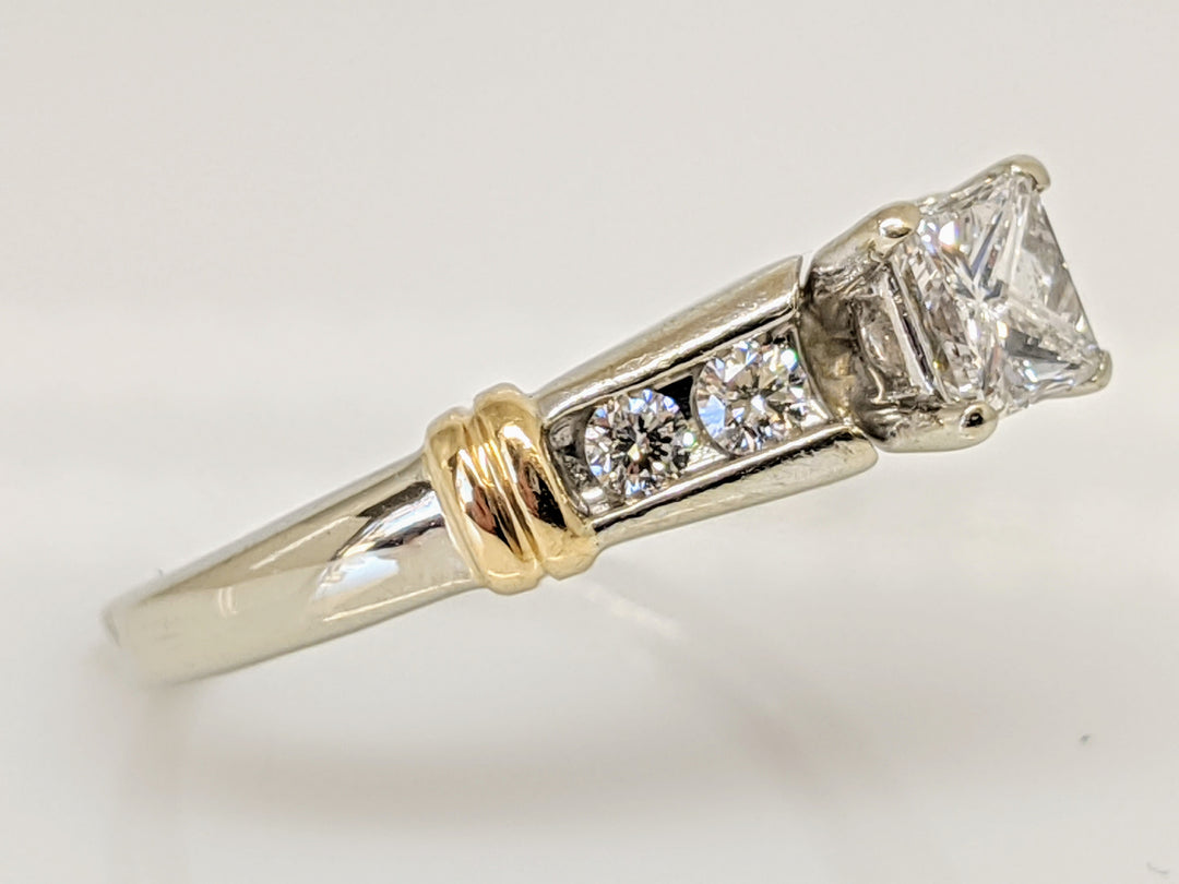 14K TWO-TONE .66 CARAT TOTAL WEIGHT SI1 I DIAMOND PRINCESS CUT WITH (4) ROUND ESTATE RING 3.6 GRAMS