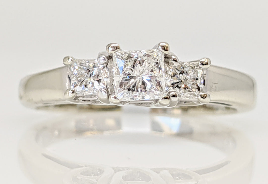 14K WHITE .43 CARAT TOTAL WEIGHT I1 F DIAMOND PRINCESS CUT (3) TRINITY ESTATE RING 2.5G