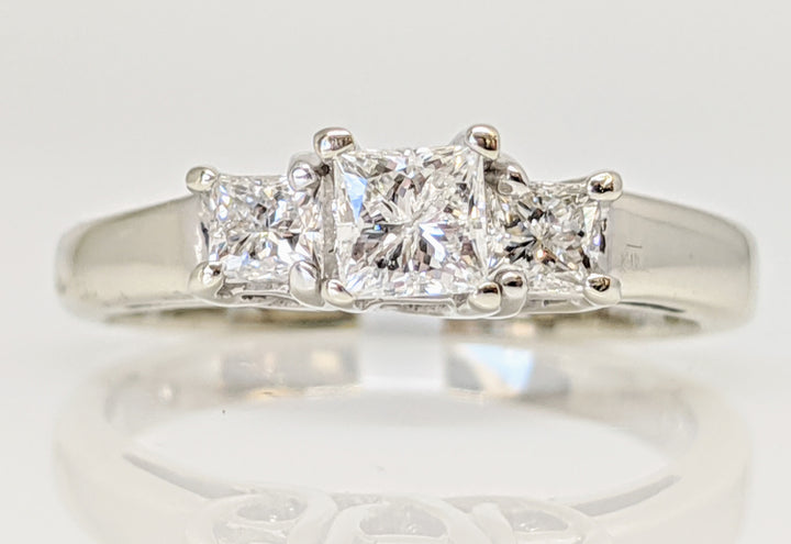 14K WHITE .43 CARAT TOTAL WEIGHT I1 F DIAMOND PRINCESS CUT (3) TRINITY ESTATE RING 2.5G
