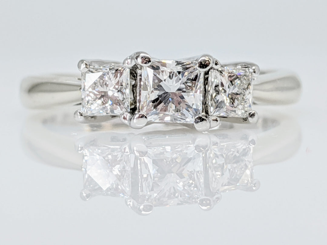 14K WHITE .80 CARAT TOTAL WEIGHT VS1 G DIAMOND PRINCESS CUT (3) TRINITY ESTATE RING