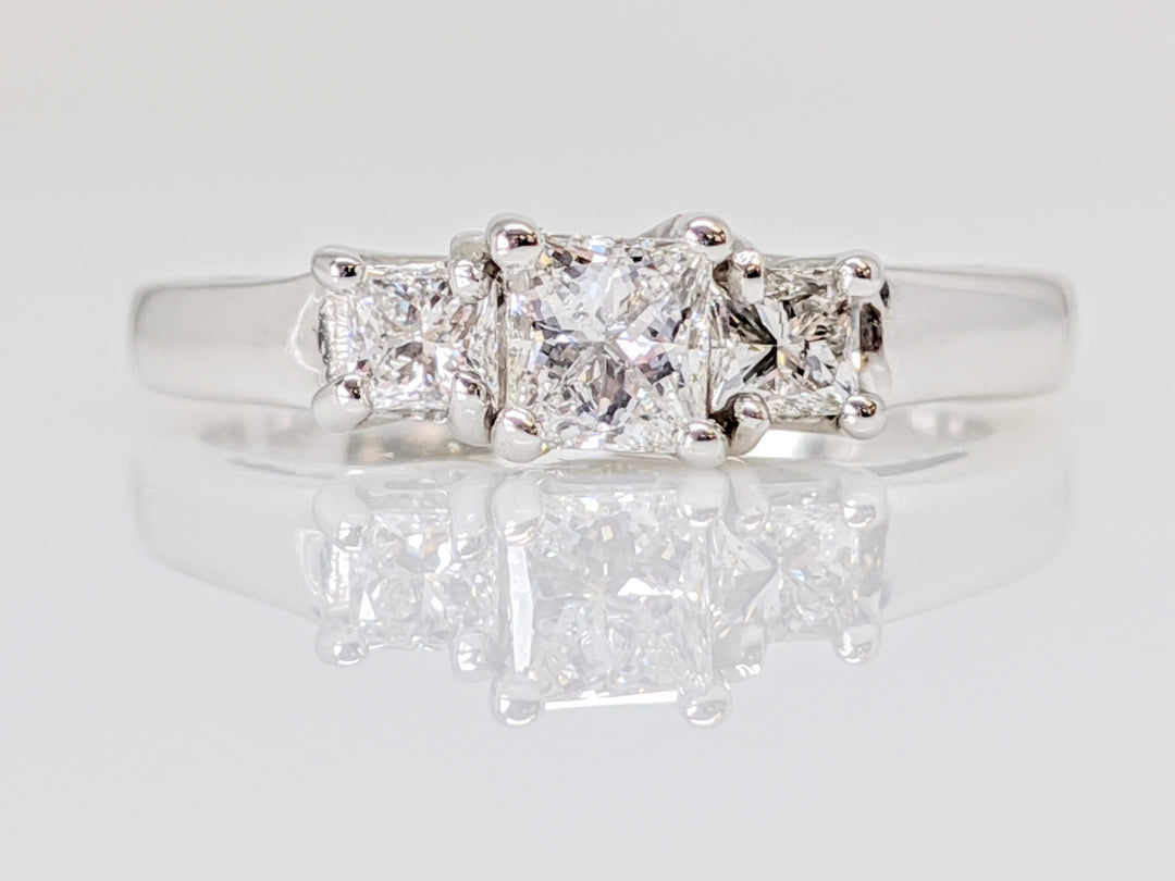 14K WHITE .50 CARAT TOTAL WEIGHT SI2 G DIAMOND PRINCESS CUT (3) TRINITY ESTATE RING 2.6 GRAMS