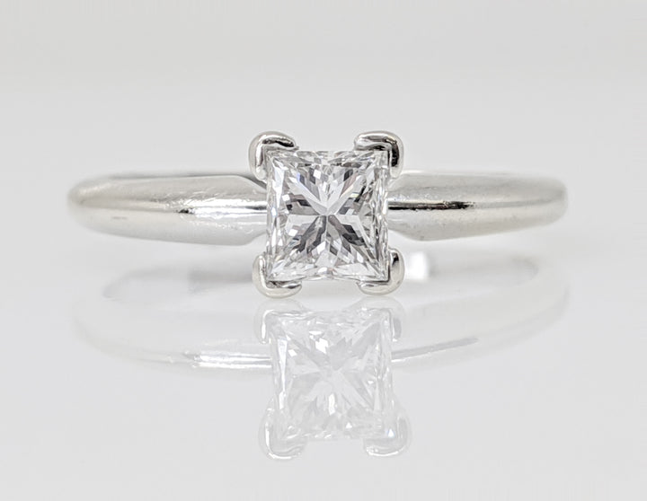 14K WHITE .47 CARAT TOTAL SI2 I DIAMOND PRINCESS CUT SOLITAIRE ESTATE RING 1.7 GRAMS