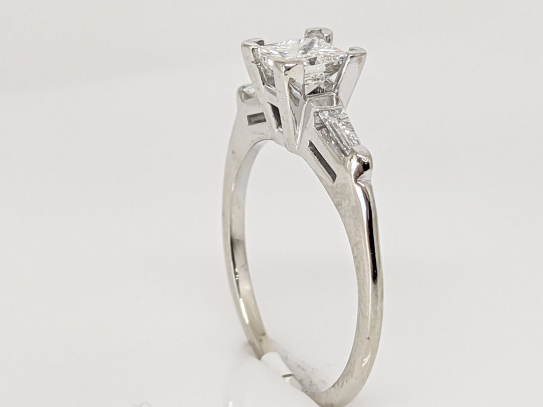14K WHITE .53 CARAT TOTAL VS1 I DIAMOND PRINCESS CUT WITH (2) BAGUETTE TAPERED ESTATE RING