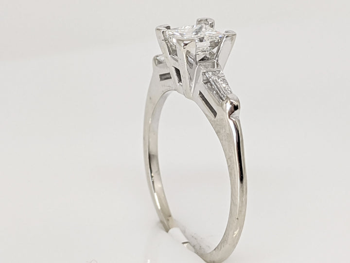 14K WHITE .53 CARAT TOTAL VS1 I DIAMOND PRINCESS CUT WITH (2) BAGUETTE TAPERED ESTATE RING