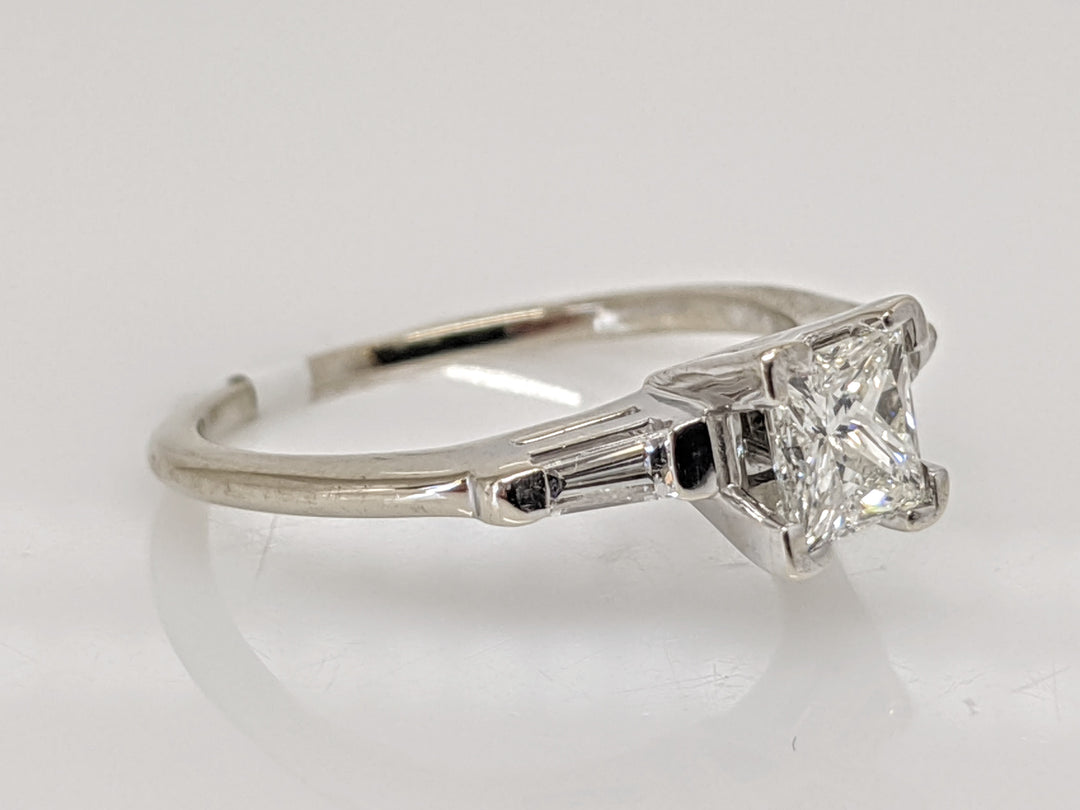14K WHITE .53 CARAT TOTAL VS1 I DIAMOND PRINCESS CUT WITH (2) BAGUETTE TAPERED ESTATE RING