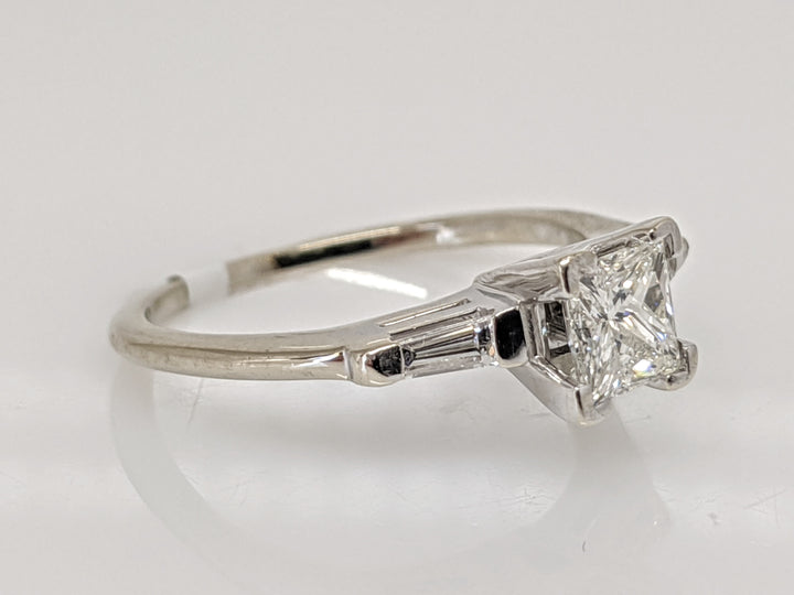 14K WHITE .53 CARAT TOTAL VS1 I DIAMOND PRINCESS CUT WITH (2) BAGUETTE TAPERED ESTATE RING