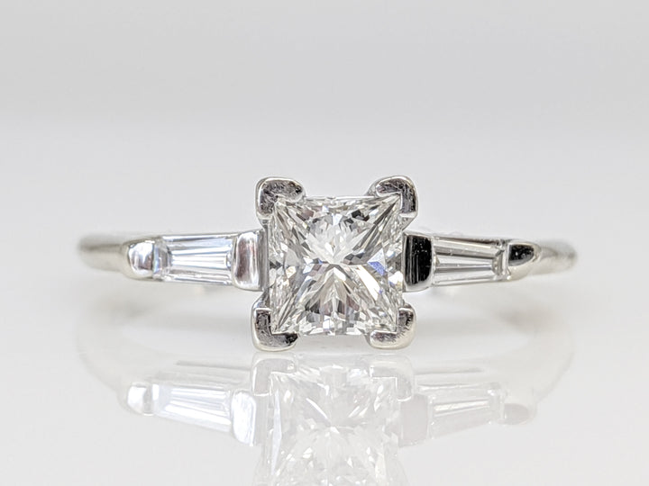 14K WHITE .53 CARAT TOTAL VS1 I DIAMOND PRINCESS CUT WITH (2) BAGUETTE TAPERED ESTATE RING