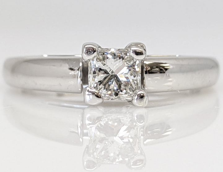 14K WHITE .49 CARAT TOTAL I1 H DIAMOND PRINCESS CUT RAISED SHANK SOLITAIRE ESTATE RING 4.9 GRAMS