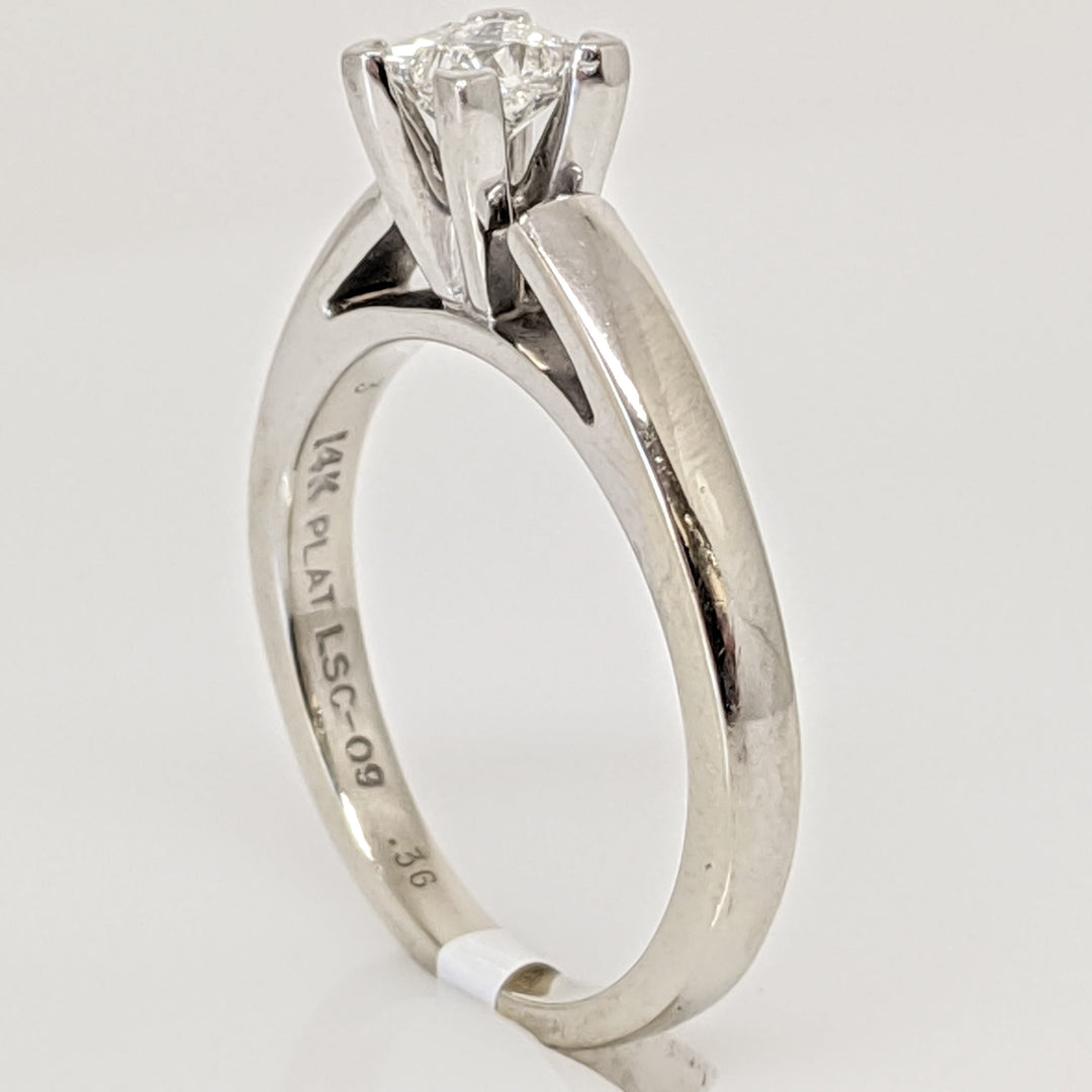 14K WHITE/PLATINUM .36 CARAT TOTAL VVS2 H DIAMOND PRINCESS CUT LEO SOLITAIRE ESTATE RING 3.9 GRAMS