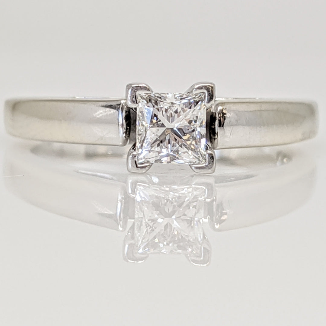 14K WHITE/PLATINUM .36 CARAT TOTAL VVS2 H DIAMOND PRINCESS CUT LEO SOLITAIRE ESTATE RING 3.9 GRAMS