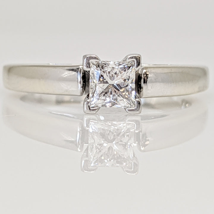 14K WHITE/PLATINUM .36 CARAT TOTAL VVS2 H DIAMOND PRINCESS CUT LEO SOLITAIRE ESTATE RING 3.9 GRAMS
