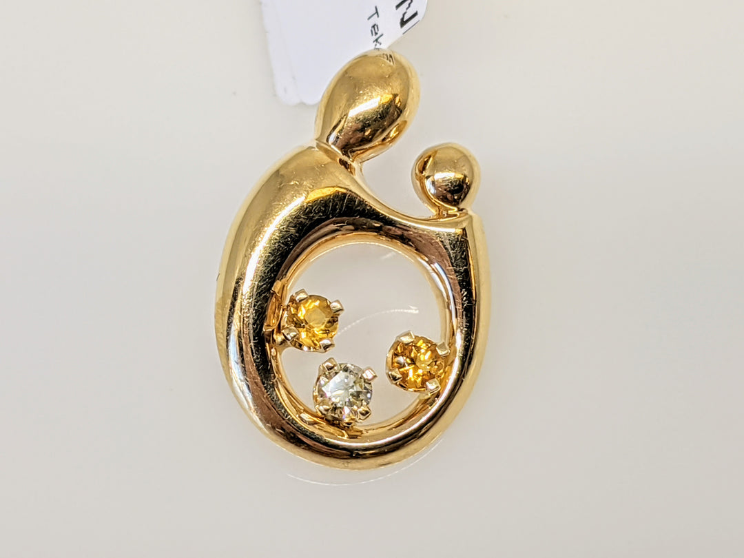 14K MOTHER/CHILD PENDANT WITH DIAMOND AND (2) STONES LARGE 3.3G