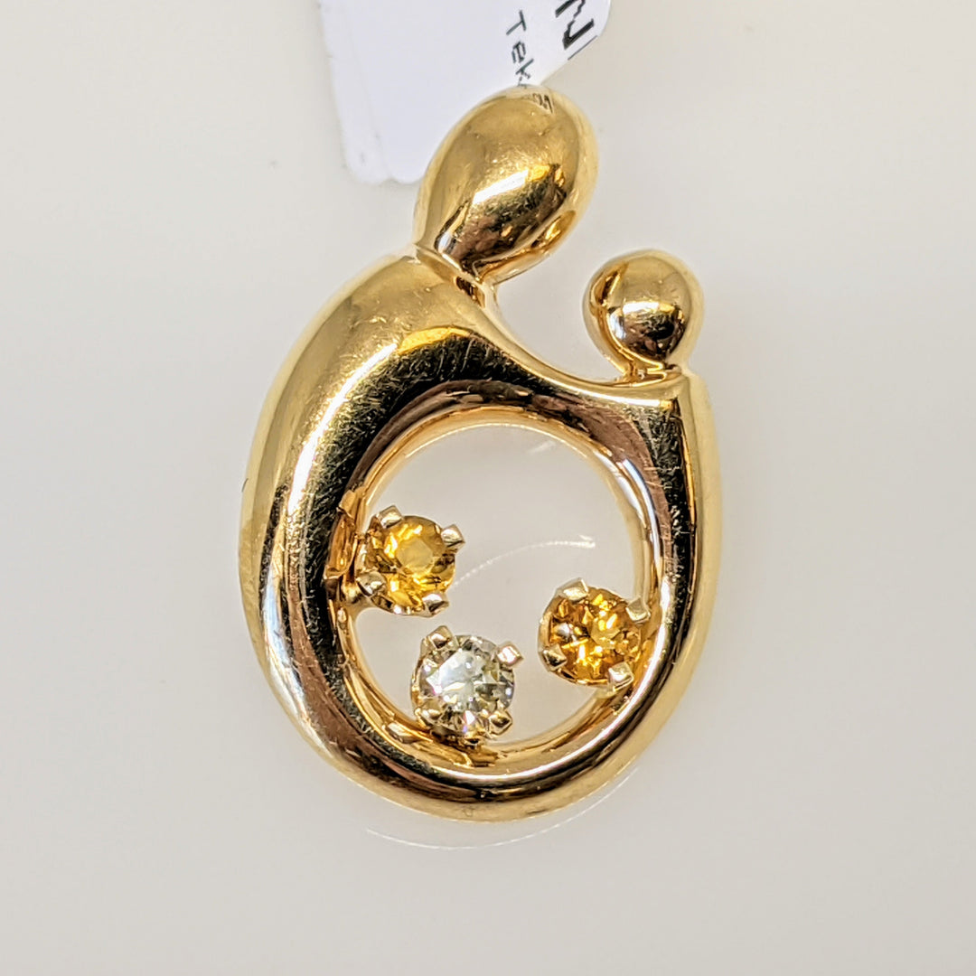 14K MOTHER/CHILD PENDANT WITH DIAMOND AND (2) STONES LARGE 3.3G