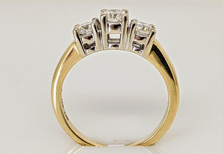 14K .50 CARAT TOTAL WEIGHT I1 F DIAMOND ROUND (3) TRINITY ESTATE RING 2.8 GRAMS