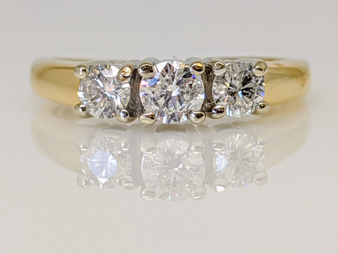 14K .50 CARAT TOTAL WEIGHT I1 F DIAMOND ROUND (3) TRINITY ESTATE RING 2.8 GRAMS