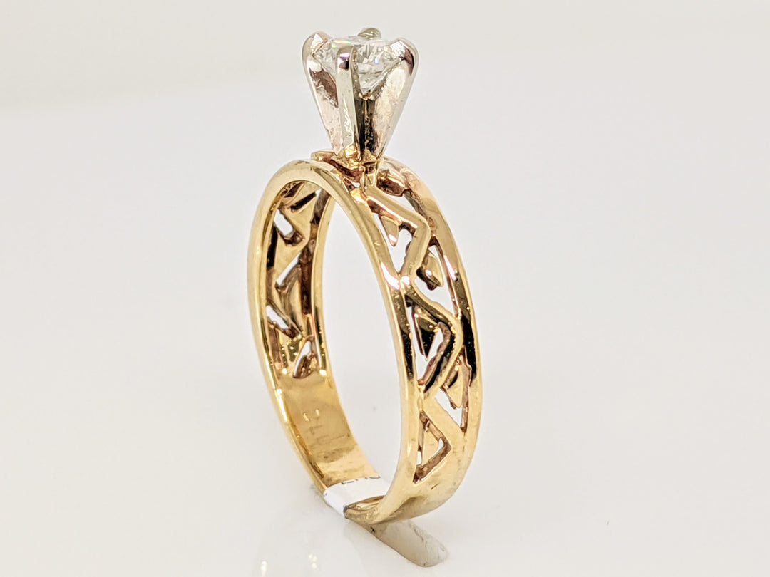 14K .30 CARAT TOTAL I1 H DIAMOND ROUND AZTEC DESIGN SOLITAIRE ESTATE RING 2.2 GRAMS