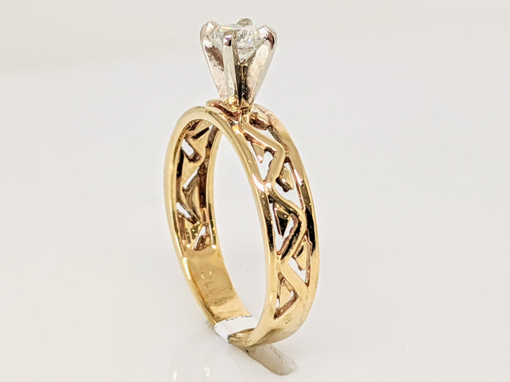 14K .30 CARAT TOTAL I1 H DIAMOND ROUND AZTEC DESIGN SOLITAIRE ESTATE RING 2.2 GRAMS