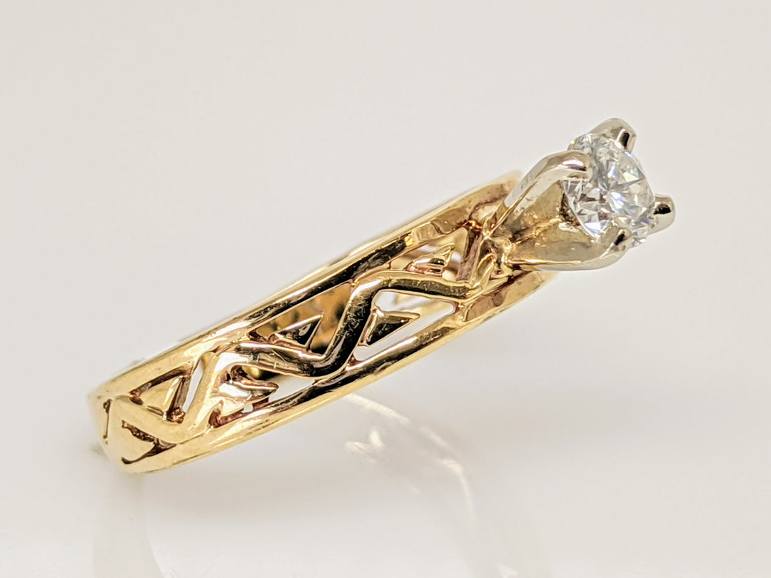 14K .30 CARAT TOTAL I1 H DIAMOND ROUND AZTEC DESIGN SOLITAIRE ESTATE RING 2.2 GRAMS