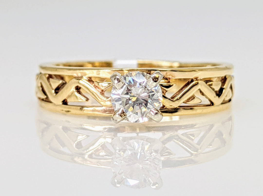14K .30 CARAT TOTAL I1 H DIAMOND ROUND AZTEC DESIGN SOLITAIRE ESTATE RING 2.2 GRAMS