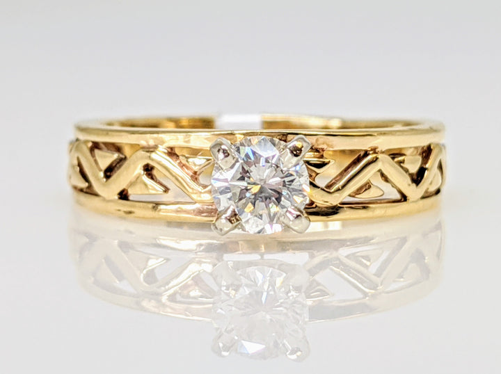 14K .30 CARAT TOTAL I1 H DIAMOND ROUND AZTEC DESIGN SOLITAIRE ESTATE RING 2.2 GRAMS