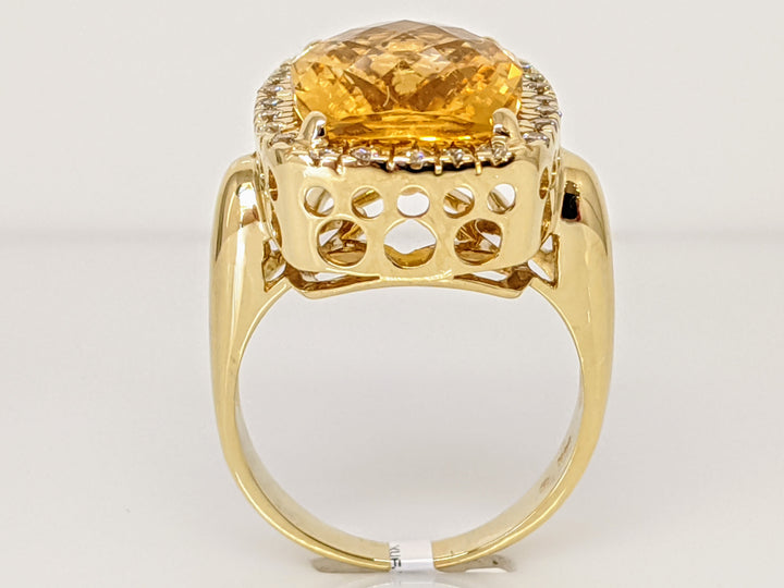 14K CITRINE CUSHION 12X15 WITH (24) DIAMONDS ESTATE RING 9.7 GRAMS