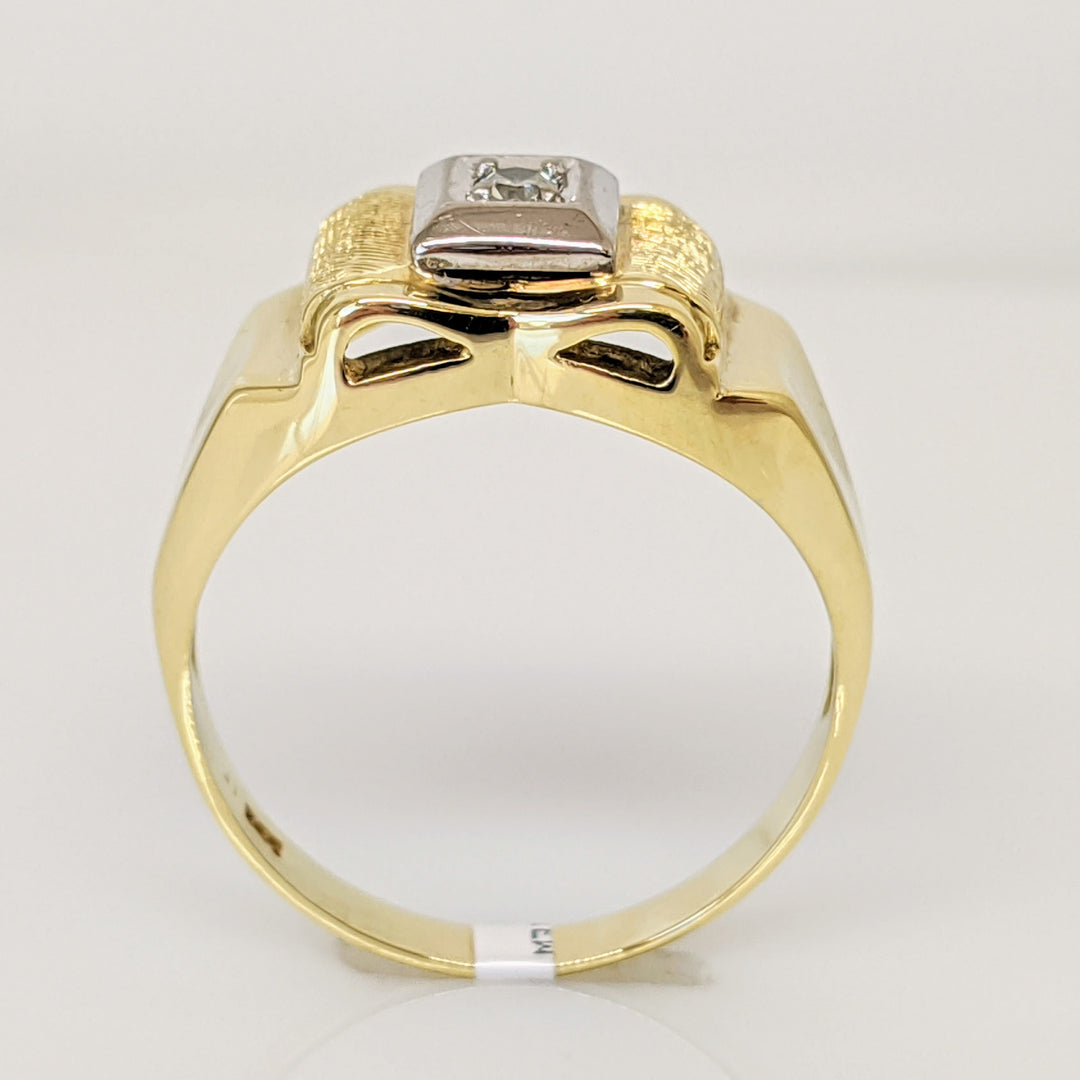 14K DIAMOND ROUND 2MM SQUARE- TEXTURED TOP ESTATE RING 4.5 GRAMS