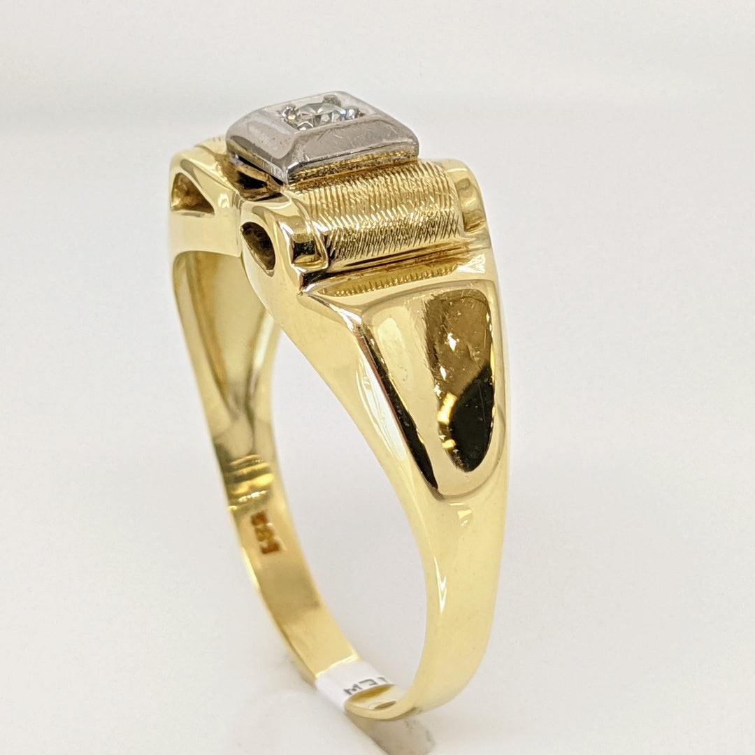 14K DIAMOND ROUND 2MM SQUARE- TEXTURED TOP ESTATE RING 4.5 GRAMS