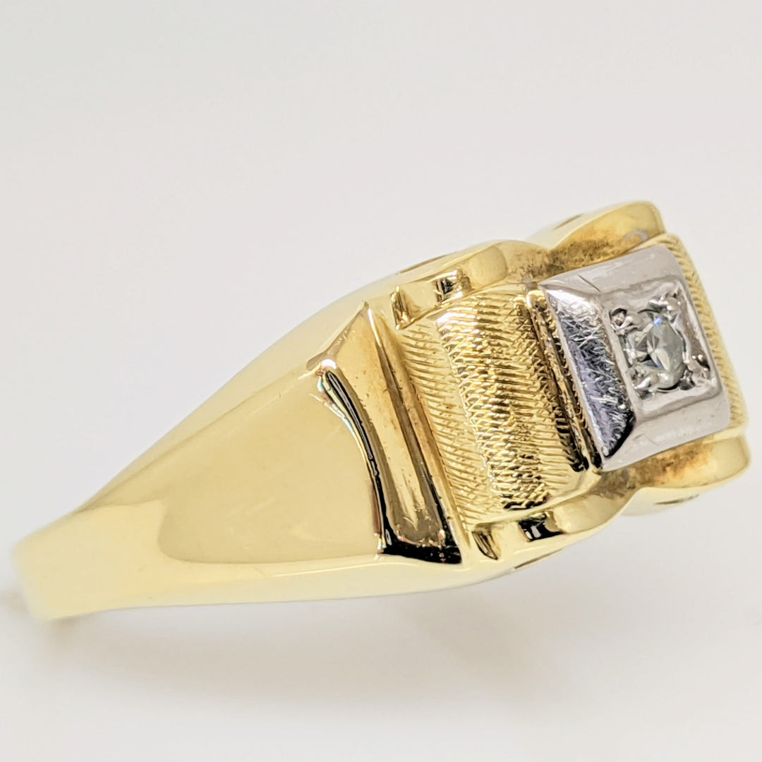 14K DIAMOND ROUND 2MM SQUARE- TEXTURED TOP ESTATE RING 4.5 GRAMS