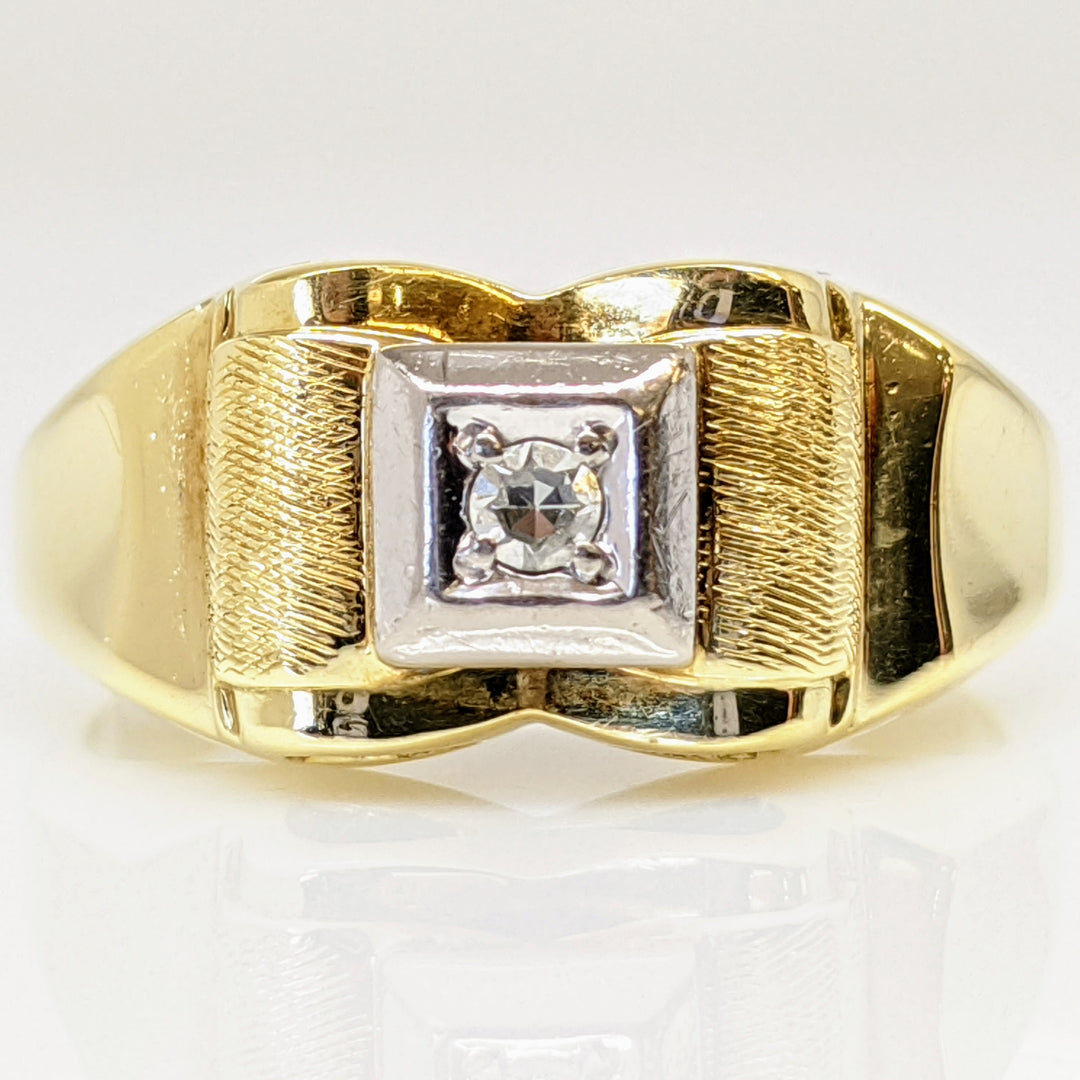 14K DIAMOND ROUND 2MM SQUARE- TEXTURED TOP ESTATE RING 4.5 GRAMS