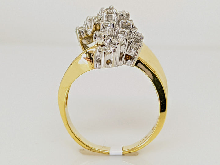 14K 1.00 CARAT TOTAL WEIGHT I1 G DIAMOND ROUND (20) CLUSTER BYPASS ESTATE RING 9.2 GRAMS