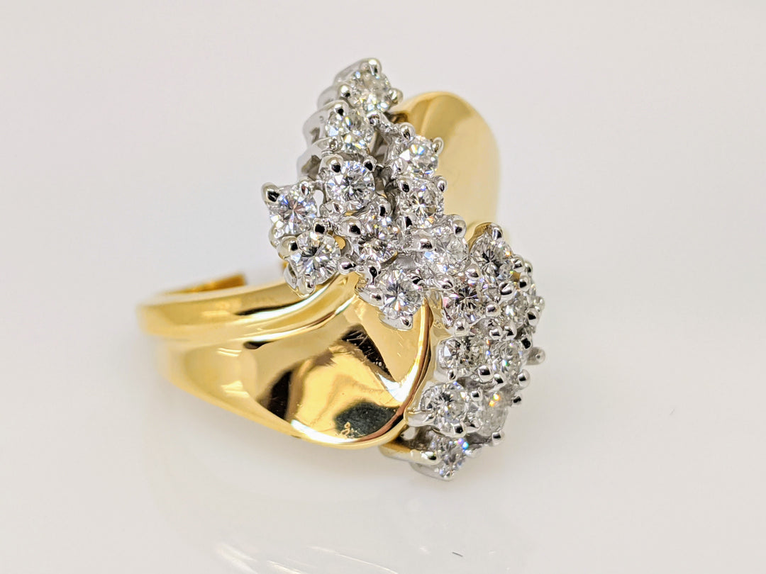 14K 1.00 CARAT TOTAL WEIGHT I1 G DIAMOND ROUND (20) CLUSTER BYPASS ESTATE RING 9.2 GRAMS