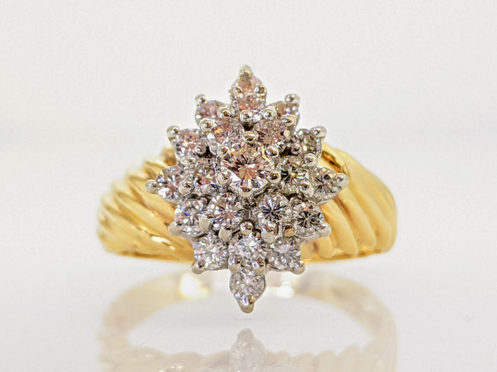 14K .96 CARAT TOTAL WEIGHT I1 H DIAMOND ROUND (21) ESTATE CLUSTER RING 6.0 GRAMS