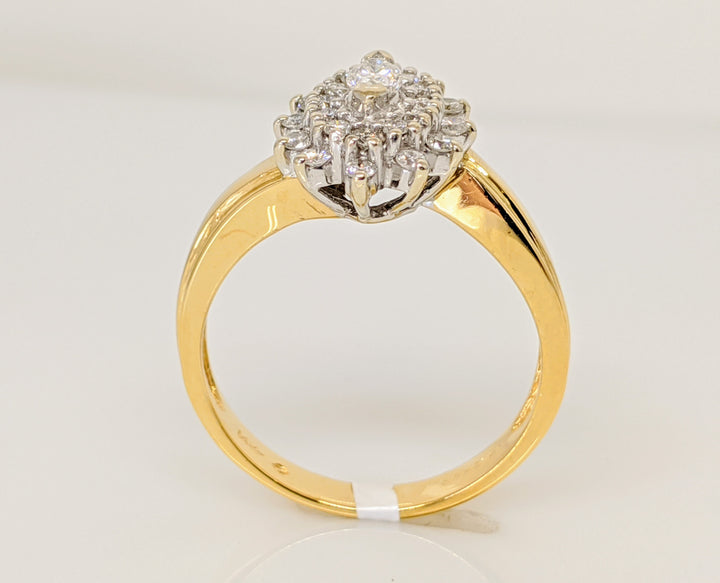14K .63 CARAT TOTAL WEIGHT SI2 G DIAMOND MARQUISE CUT (1) ROUND (24) ESTATE CLUSTER RING 4.9 GRAMS