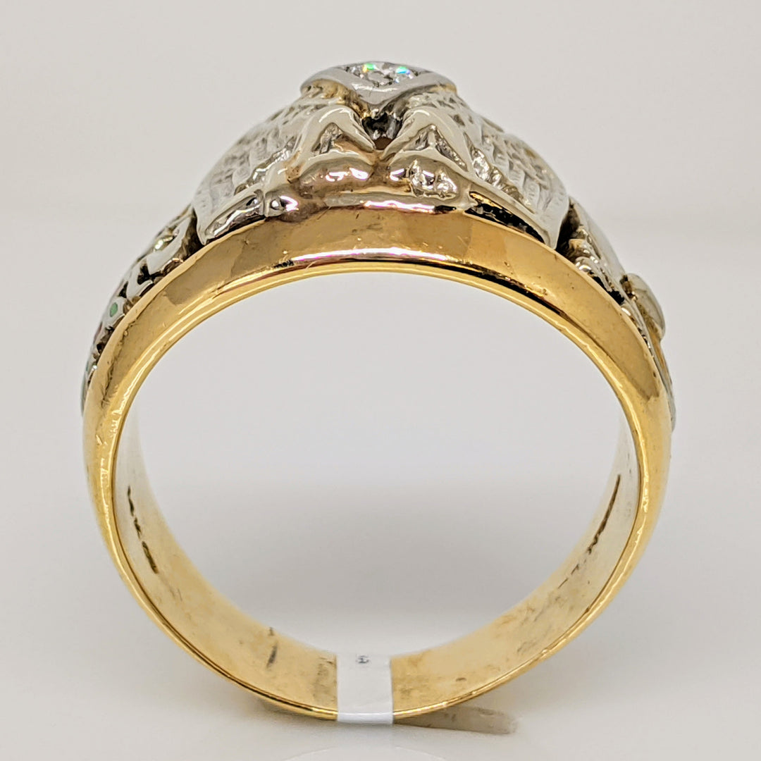 14K .09 CARAT TOTAL VS2 H DIAMOND ROUND MASONIC ESTATE RING 12.4 GRAMS