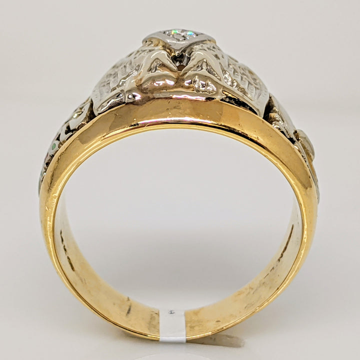 14K .09 CARAT TOTAL VS2 H DIAMOND ROUND MASONIC ESTATE RING 12.4 GRAMS
