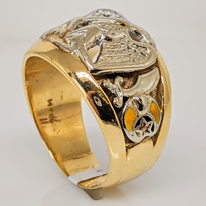 14K .09 CARAT TOTAL VS2 H DIAMOND ROUND MASONIC ESTATE RING 12.4 GRAMS