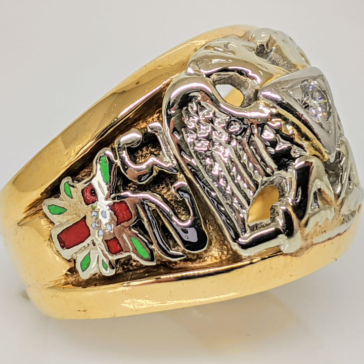 14K .09 CARAT TOTAL VS2 H DIAMOND ROUND MASONIC ESTATE RING 12.4 GRAMS