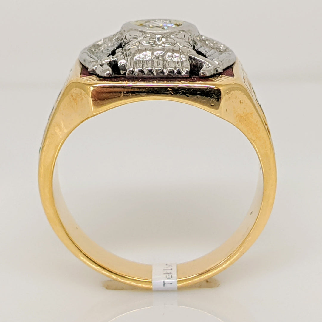 14K .21 CARAT TOTAL I1 I DIAMOND ROUND MASONIC ESTATE RING 17.0 GRAMS