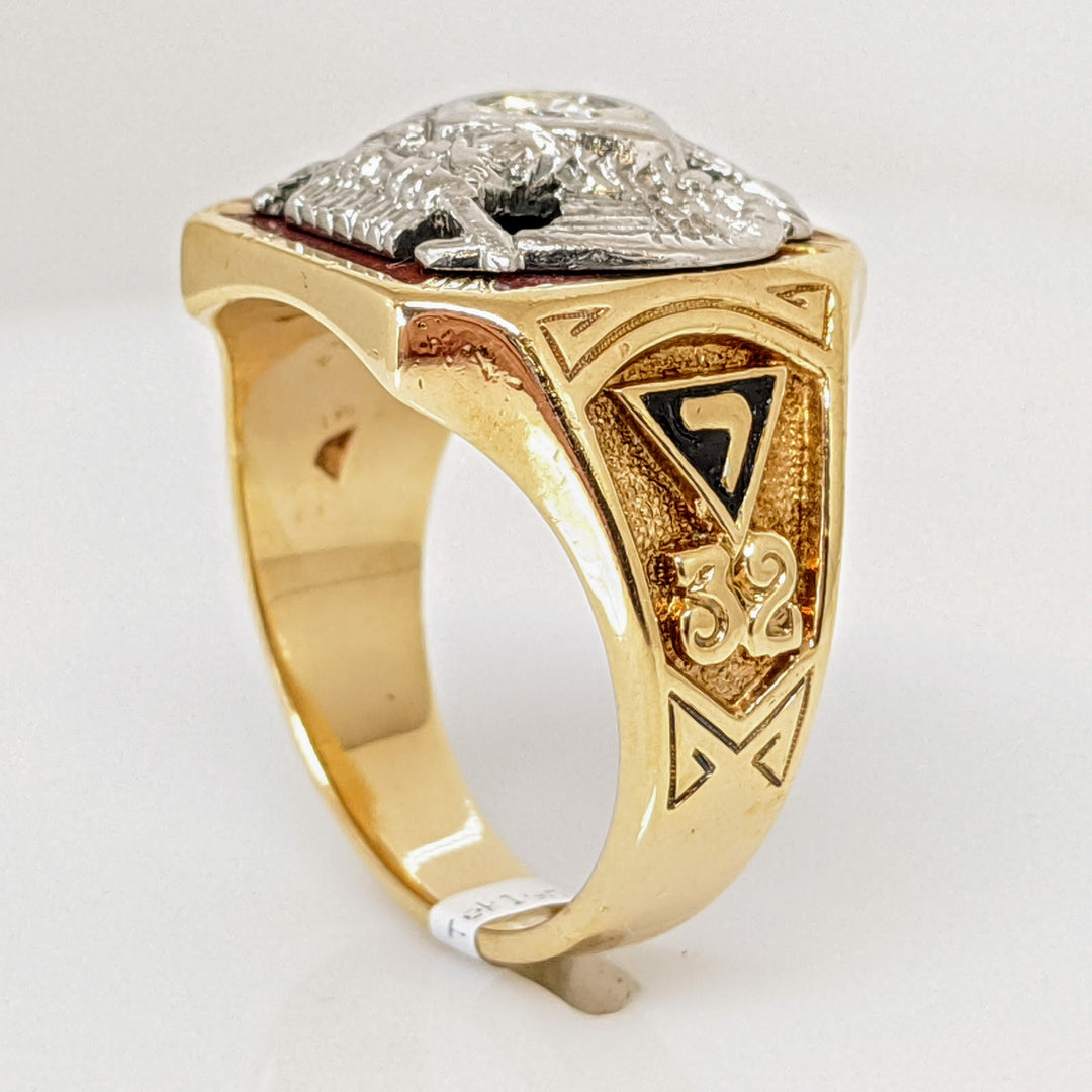 14K .21 CARAT TOTAL I1 I DIAMOND ROUND MASONIC ESTATE RING 17.0 GRAMS