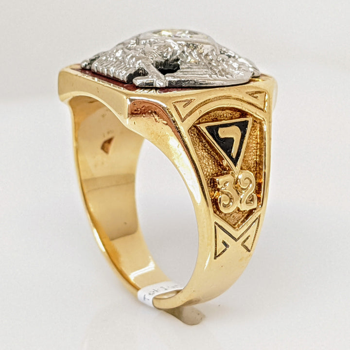 14K .21 CARAT TOTAL I1 I DIAMOND ROUND MASONIC ESTATE RING 17.0 GRAMS