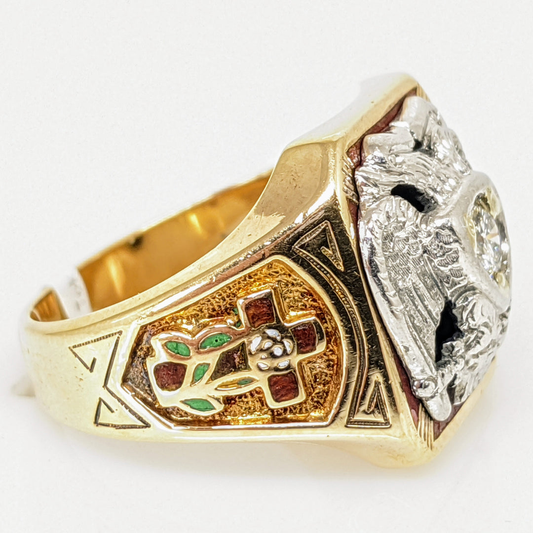 14K .21 CARAT TOTAL I1 I DIAMOND ROUND MASONIC ESTATE RING 17.0 GRAMS