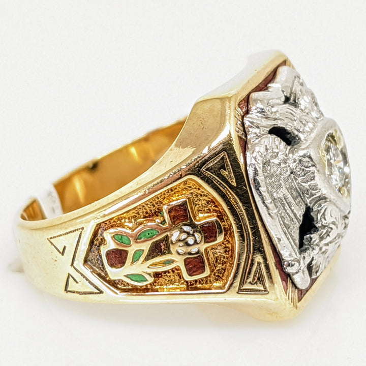 14K .21 CARAT TOTAL I1 I DIAMOND ROUND MASONIC ESTATE RING 17.0 GRAMS