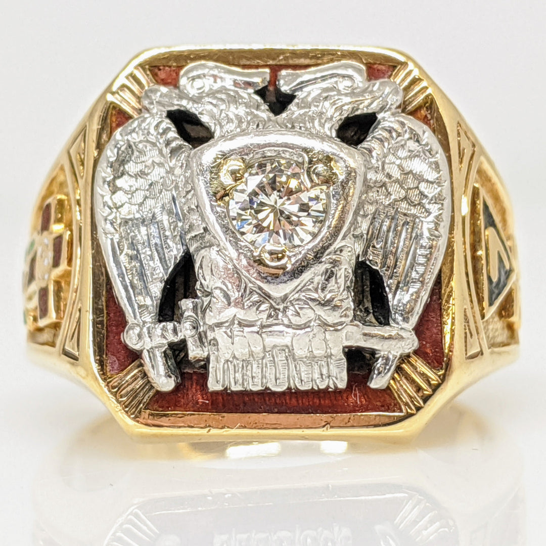 14K .21 CARAT TOTAL I1 I DIAMOND ROUND MASONIC ESTATE RING 17.0 GRAMS