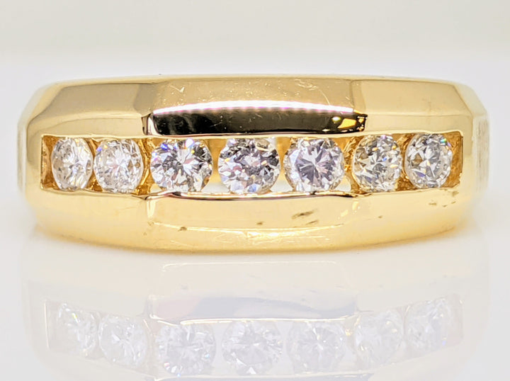 14K .50 CARAT TOTAL WEIGHT I1 I DIAMOND ROUND (7) CHANNEL SET BRUSHED ESTATE BAND 6.3 GRAMS