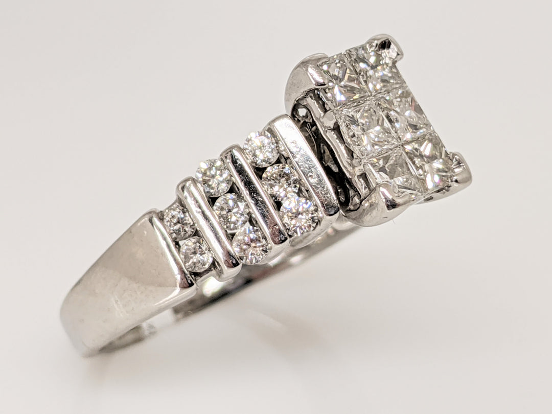 14K WHITE 1.39 CARAT TOTAL WEIGHT I1 G DIAMOND PRINCESS CUT (6) WITH (16) ROUND MELEE ESTATE RING 5.2G